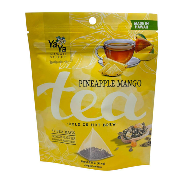 YaYa Hawaii Select Pineapple Mango Black Tea 6 Premium Compostable Bags 0.55 Oz