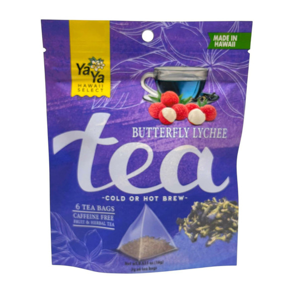 YaYa Hawaii Select Butterfly Lychee Tea 6 Compostable Bags Blue to Purple 0.55 Oz