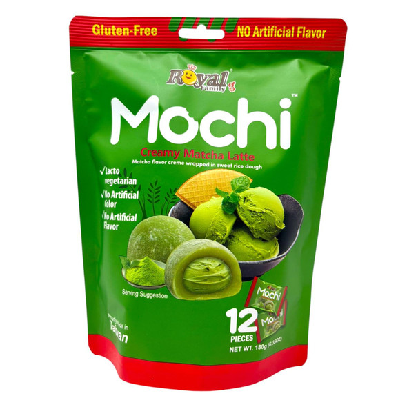 Royal Family Matcha Latte Mochi 12 Pieces No Gluten No Artificial Flavor 6.35 oz
