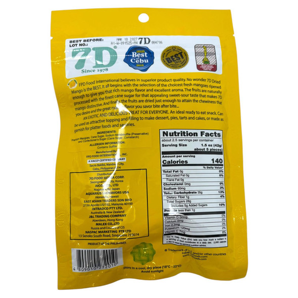 7D Dried Mangoes Export Quality Philippines Sweet Chewy Snack Bag 3.5 oz