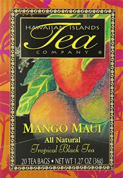 Hawaiian Islands Mango Maui Tropical Black Tea, All Natural - (20 Tea Bags Per Box)