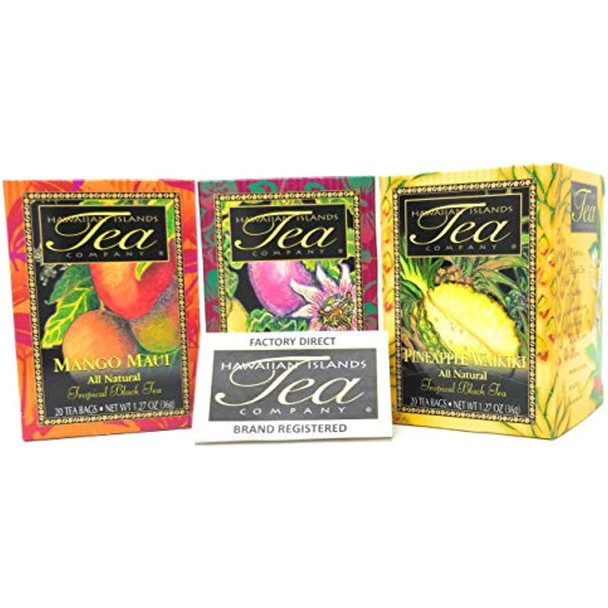 Tropical Tea Gift Set, Mango Maui, Passion Fruit Na Pali, Pineapple Waikiki Tea (Pack of 3)