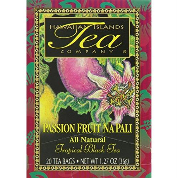 Passion Fruit Na Pali Tropical Black Tea, All Natural, 20 Teabags, Blended and Packed in Hawaii