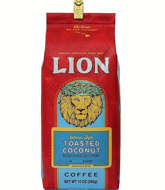 Lion Coffee, Toasted Coconut Flavor, Light Roast, Pre-Ground, 10 Ounce Bag