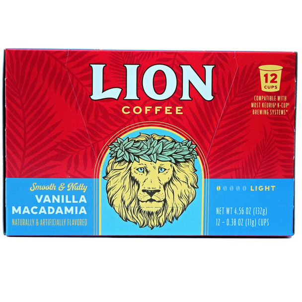 Lion Coffee Vanilla Macadamia Flavor, Single-Serve Coffee Pods (12 pods)