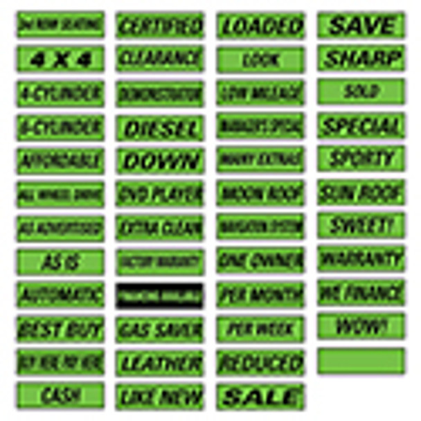 15" Wide Fluorescent Green & Black Windshield Slogan Stickers