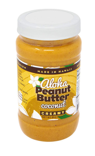 Aloha Bakehouse Creamy Coconut Flavor Peanut Butter 8 Ounce Jar