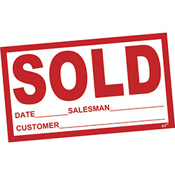Versa-Tags Sold Stickers with Red Lettering on White Background (Pack of 100)