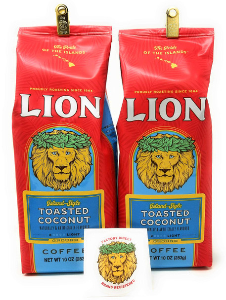 Lion Coffee Toasted Coconut 10 oz grind (2 Pack)