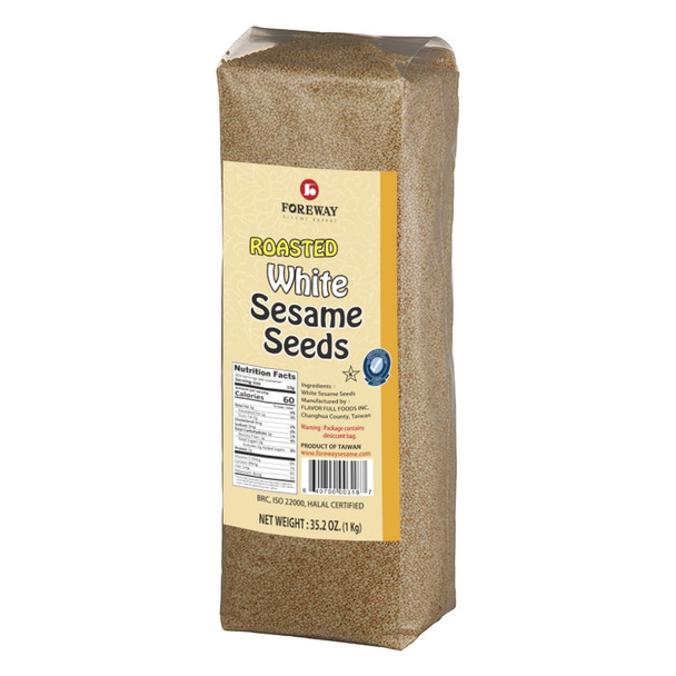 Foreway Roasted White Sesame Seeds 35.2 oz. (1 kg) - Premium Halal Certified Sesame Seeds from Taiwan, Non-GMO