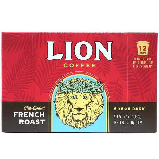 Lion Coffee French Roast, Single-Serve Coffee Pods - 12 Count Box