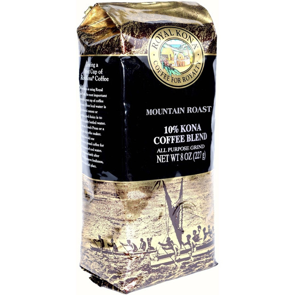 Royal Kona 10% Kona Coffee Blend, Mountain Roast, Ground, 8 Ounce Bag