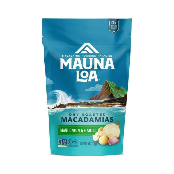 Mauna Loa Hawaiian Macadamias Maui Onion Garlic 4 Oz Pouch - Keto Friendly Snack