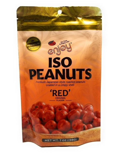 Enjoy Snacks Iso Peanuts 'Red' Flavor 7oz - Resealable Japanese Coated Snack for Gifting