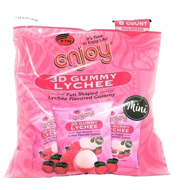 Enjoy 3D Lychee Gummy Candy - 8 Pack Multipack, Fun Shaped, Sharing is Cool!