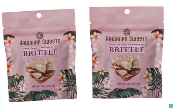 Hawaiian Sweets White Chocolate Macadamia Nut Brittle 2 Pack 4 oz Bags Maui