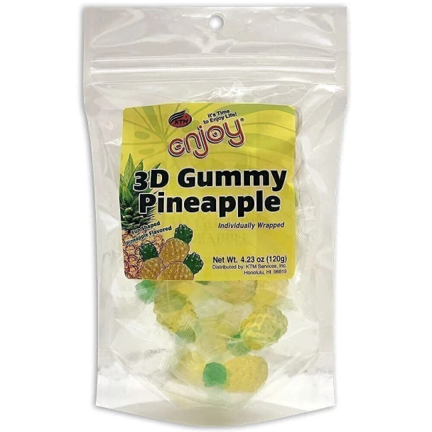Enjoy Snacks 3D Gummy Pineapple – 4.23 oz Bag – Individually Wrapped Pineapple-Shaped Gummies