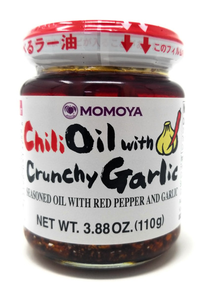 Momoya Chili Oil With Crunchy Garlic Japanese Red Pepper Seasoning 3.88 Oz Glass Jar