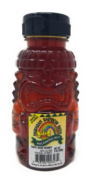 Raw Hawaiian Macadamia Nut Honey 9oz - Unique Tiki Squeeze Bottle - Pure Hawaii
