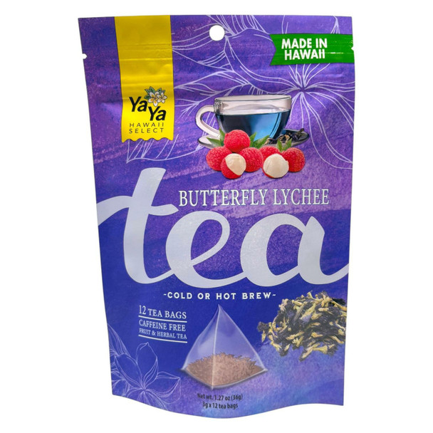 YaYa Hawaii Select Butterfly Lychee Tea 12 Bags Caffeine Free 1.27 Oz
