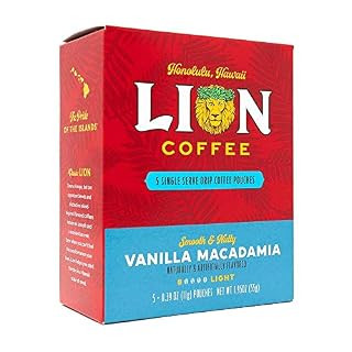 Lion Coffee Pour Over Pouches Vanilla Macadamia 5 Ct Light Roast 1.94 oz