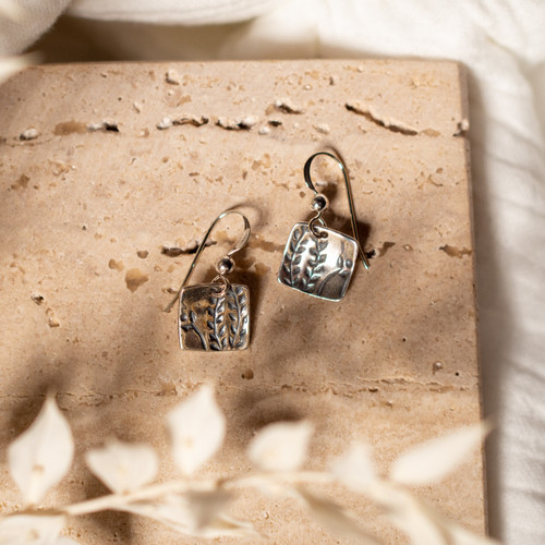 Silver Square Drop Earrings | Fruugo US