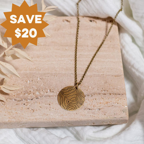 Rising Wolf Topography Necklace - Brass