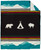 Side two of this blanket is black with turquoise mountains, classic Pendleton stripes and features a mountain goat, teepee and grizzly bear in the center of the blanket to honor Glacier National Park as the Crown of the Continent.