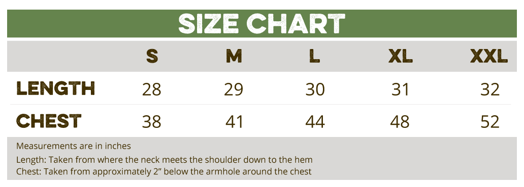 Annual shirt size chart