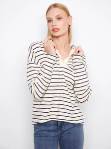 V-Neck Striped Hoodie-26
