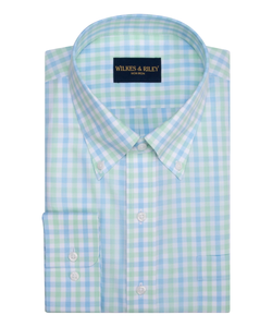 Poplin Sky Check Botton-Down Collar