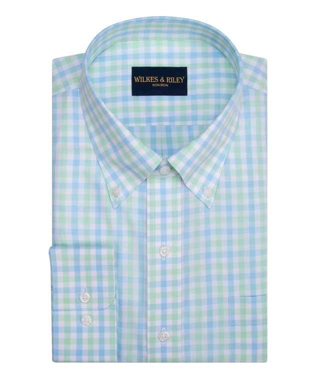 Poplin Sky Check Button-Down Collar