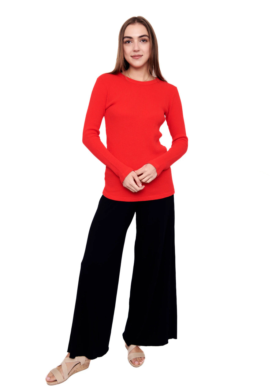 Women's Basic Thermal Long Sleeve Knit T-Shirt Crew Neck