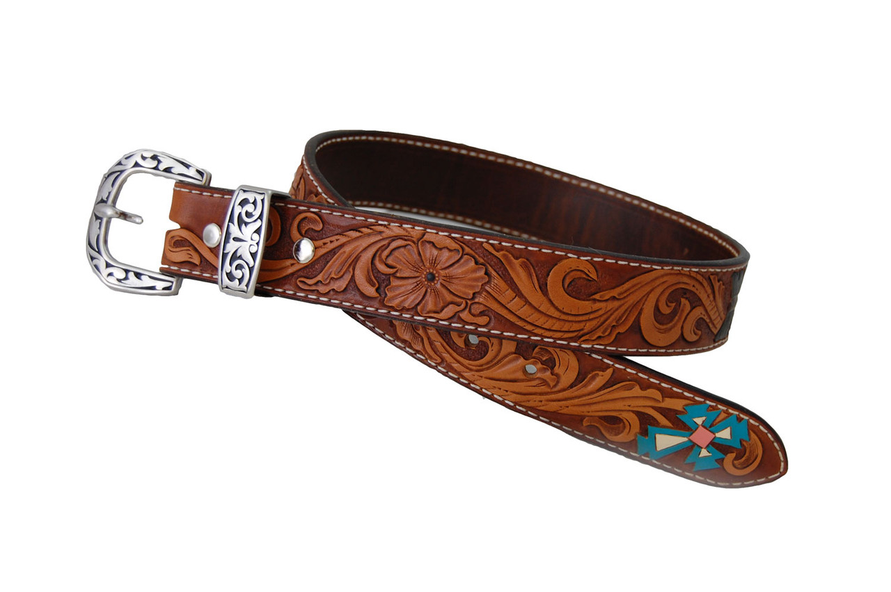 Custom Hand Tooled Leather Lady's Belt - Bar C Saddlery