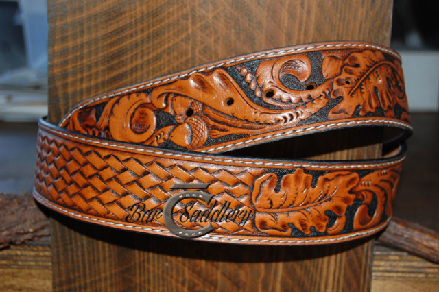 Hand Tooled Leather Men's Belt - Bar C Saddlery