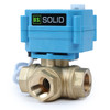 U.S. Solid 1/2" 3 Way Brass Motorized Ball Valve, 9-24V AC/DC, L Type, Standard Port, with Manual Function, IP67 