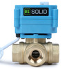 U.S. Solid 1/2" 3 Way Brass Motorized Ball Valve, 9-24V AC/DC, L Type, Standard Port, with Manual Function, IP67 