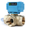 U.S. Solid 1" 3 Way Brass Motorized Ball Valve, 9-24V AC/DC, L Type, Standard Port, with Manual Function, IP67 