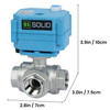 U.S. Solid 1/2" 3 Way Stainless Steel Motorized Ball Valve, AC110-230V, L Type, Standard Port, with Manual Function, IP67 