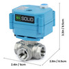 U.S. Solid 3/8" 3 Way Stainless Steel Motorized Ball Valve, 9-24V AC/DC, L Type, Standard Port, with Manual Function, IP67 