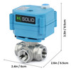 U.S. Solid 3/8" 3 Way Stainless Steel Motorized Ball Valve, AC110-230V, L Type, Standard Port, with Manual Function, IP67 