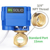 U.S. Solid Motorized Ball Valve- 3/4” Brass Electrical Ball Valve with Standard Port, 9-24 V AC/DC, 3 Wire Setup