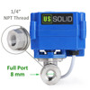 U.S. Solid Motorized Ball Valve- 1/4” Stainless Steel Electrical Ball Valve with Full Port, 9-24 V AC/DC, 2 Wire Auto Return