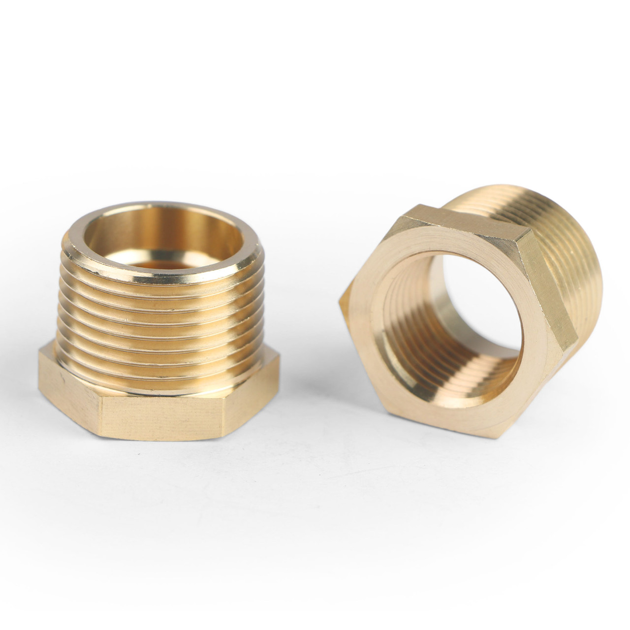 U.S. Solid 2pcs Brass Reducer Hex Bushing Brass Threaded Pipe