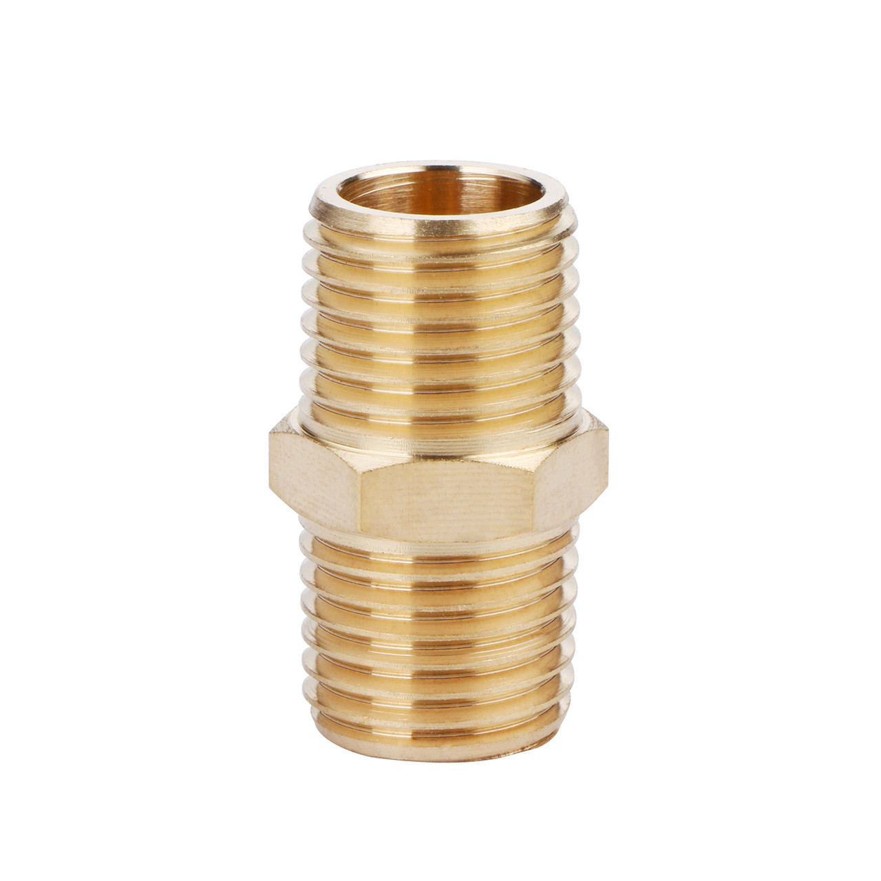 U.S. Solid Brass Hex Nipple - 1/4 x 1/4 NPT Male Pipe Fitting Adapter, 3/