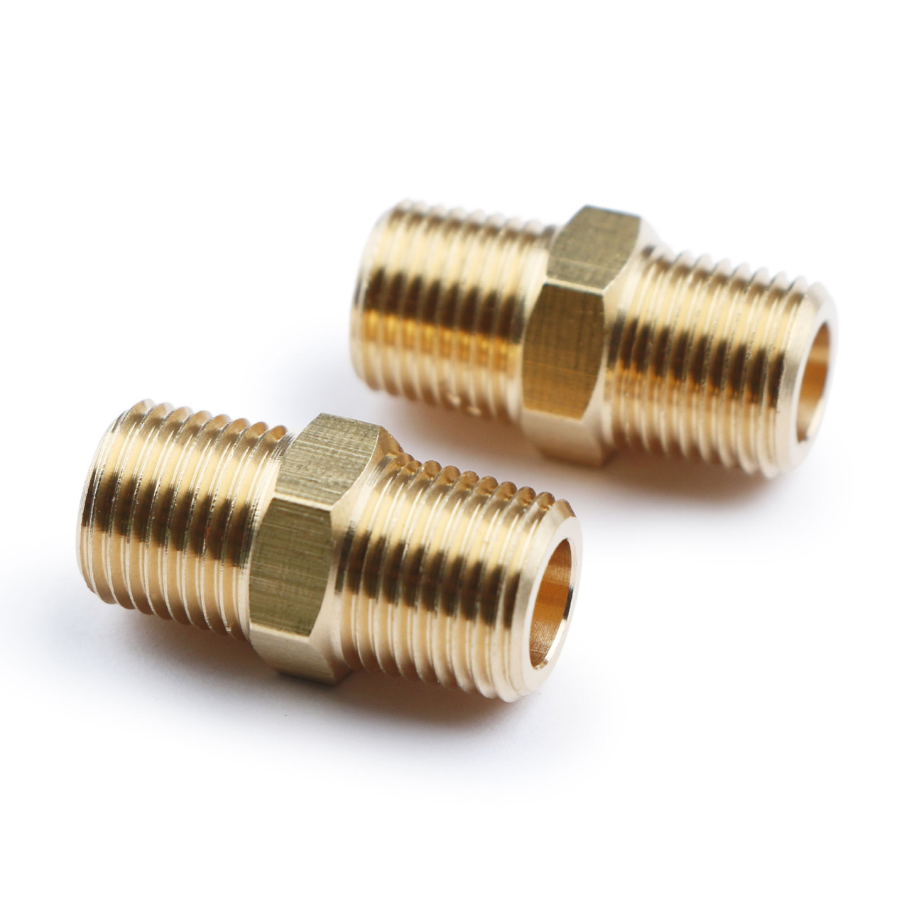 U.S. Solid 2pcs Brass Reducer Hex Bushing Brass Threaded Pipe Fitting 1/4  NPT Male x 1/8 NPT Female Adapter - U.S. Solid