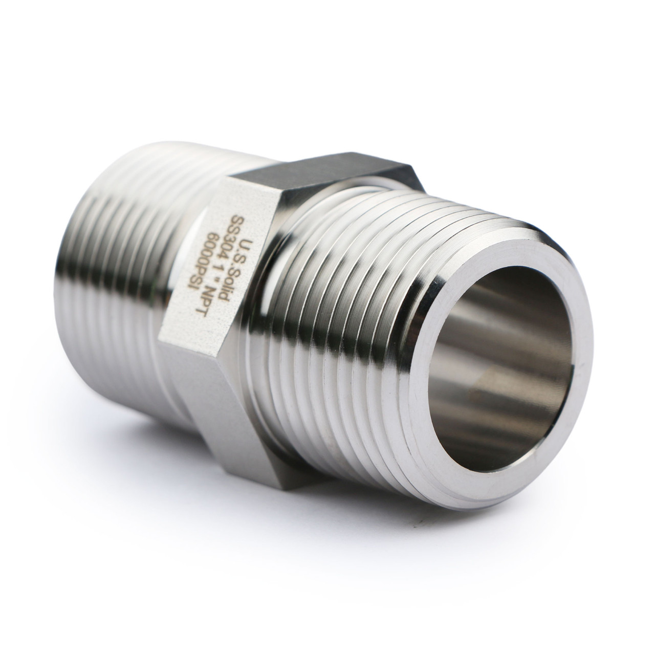 U.S. Solid 304 Stainless Steel Lead Free 6000 psi High Pressure Hex Nipple,  1 x 1 NPT Male Thread Pipe Adapter(1 pc)