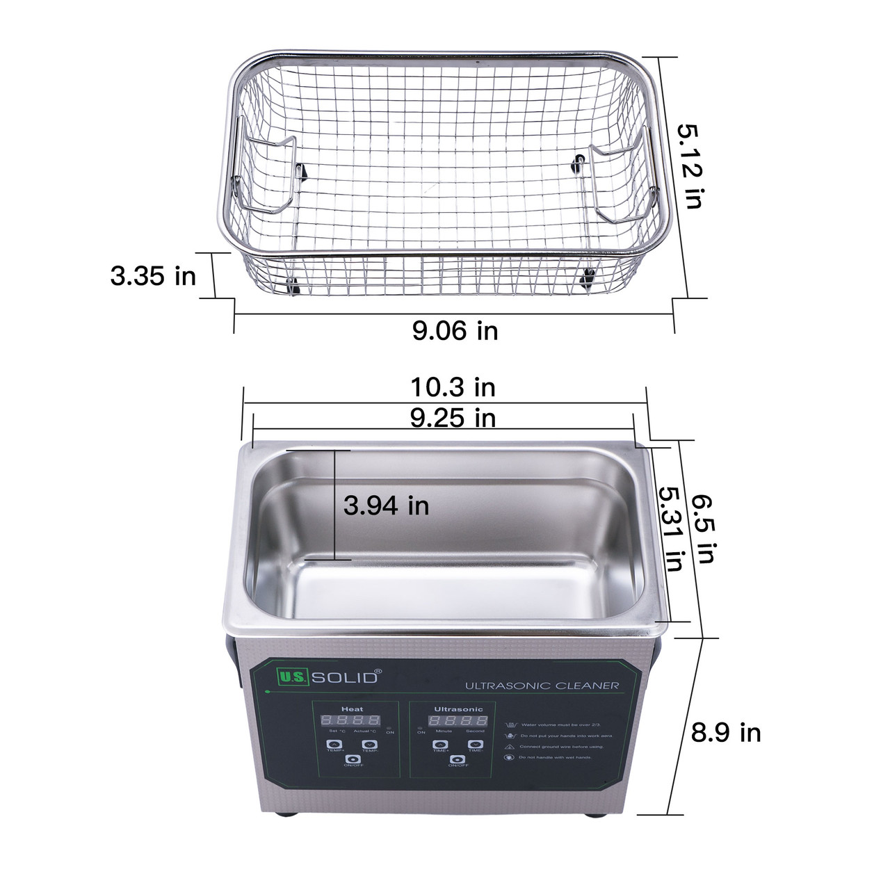 U.S. Solid 10 L Ultrasonic Cleaner, 40 kHz Stainless Steel Ultrasonic Cleaning Machine with Digital Timer and Heater
