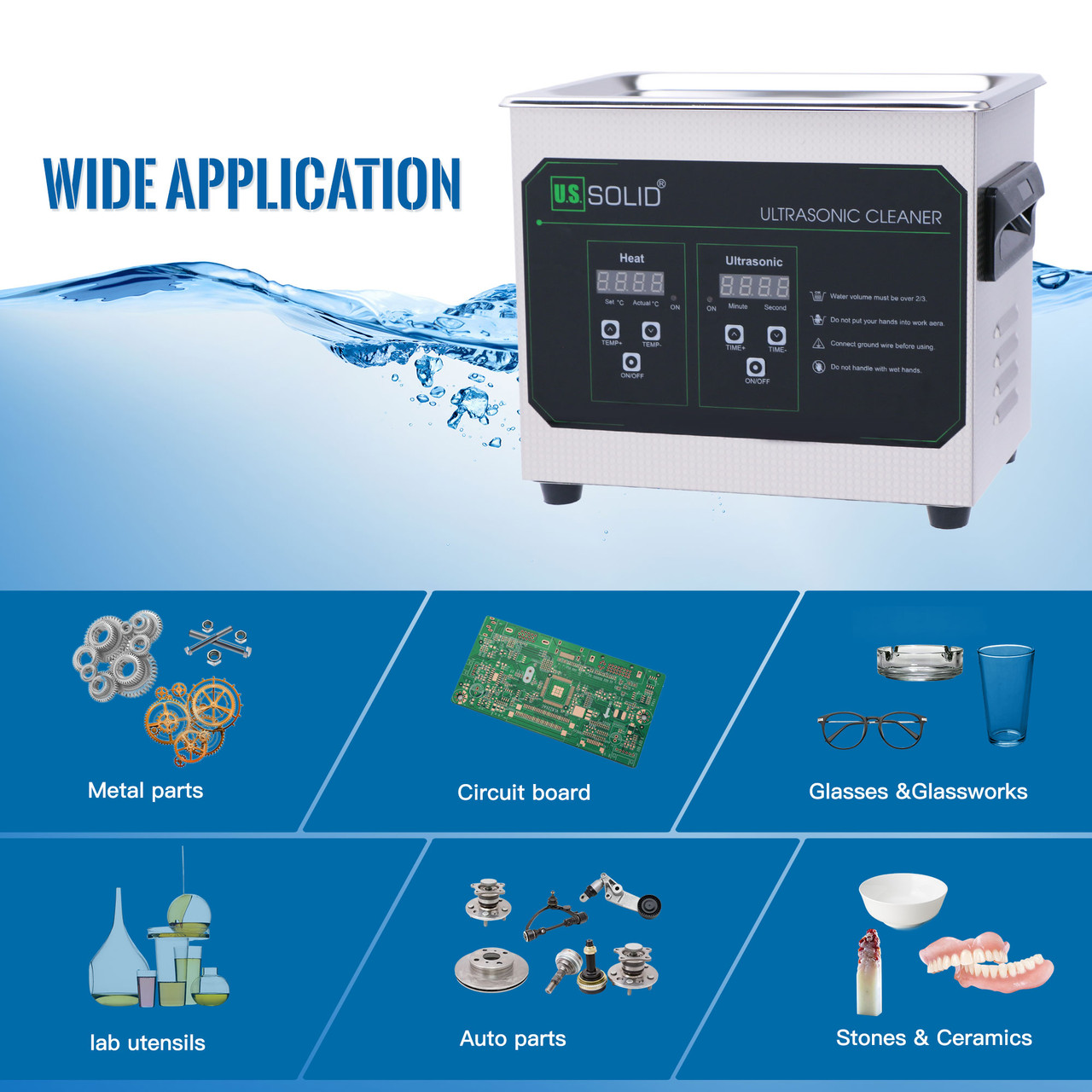 U.S. Solid 10 L Ultrasonic Cleaner, 40 kHz Stainless Steel Ultrasonic Cleaning Machine with Digital Timer and Heater