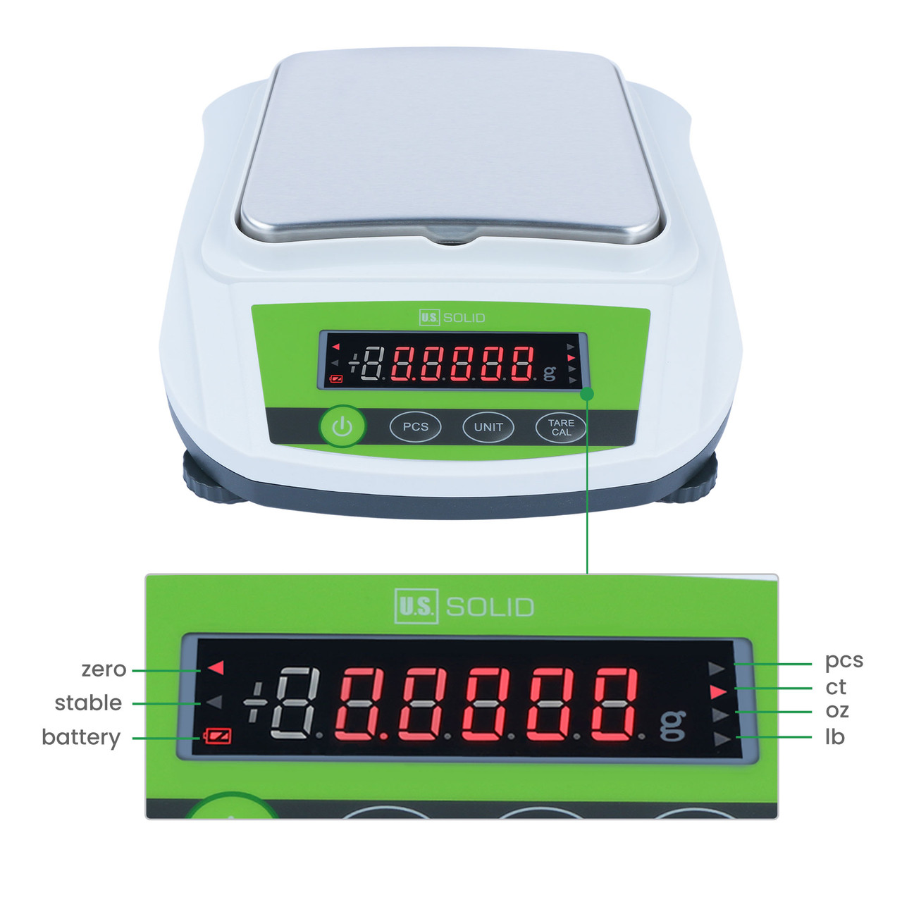 U.S. Solid 2 kg x 0.01 g Precision Balance Digital Lab Scale, Rectangular  SS Pan
